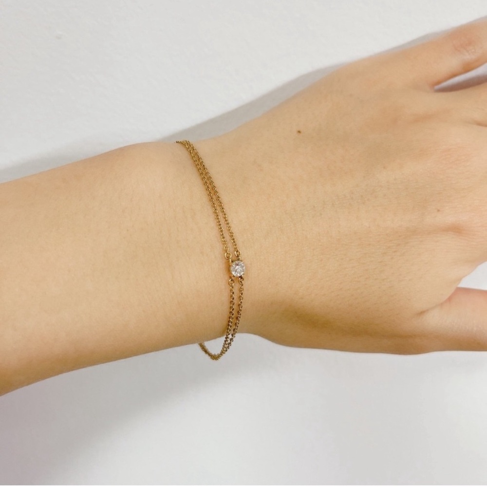 Tiffany & Co. Solitaire Diamond Gold Double Chain Bracelet